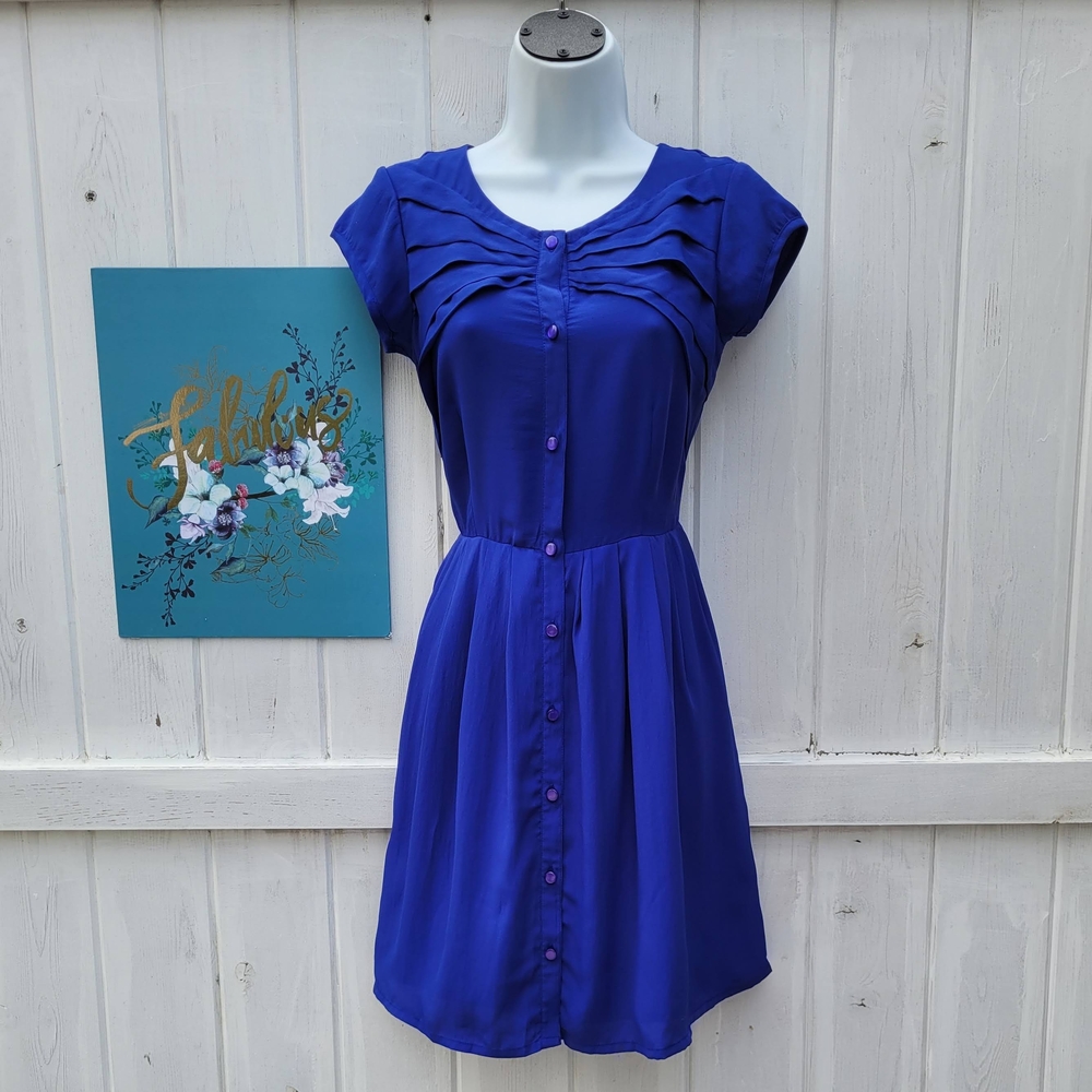 ASOS Blue Ruched Cap-Sleeve Mini Dress